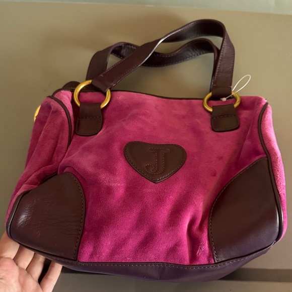 VTG Juicy Couture Pink/Burgundy Leather Suede Handbag - Picture 4 of 6